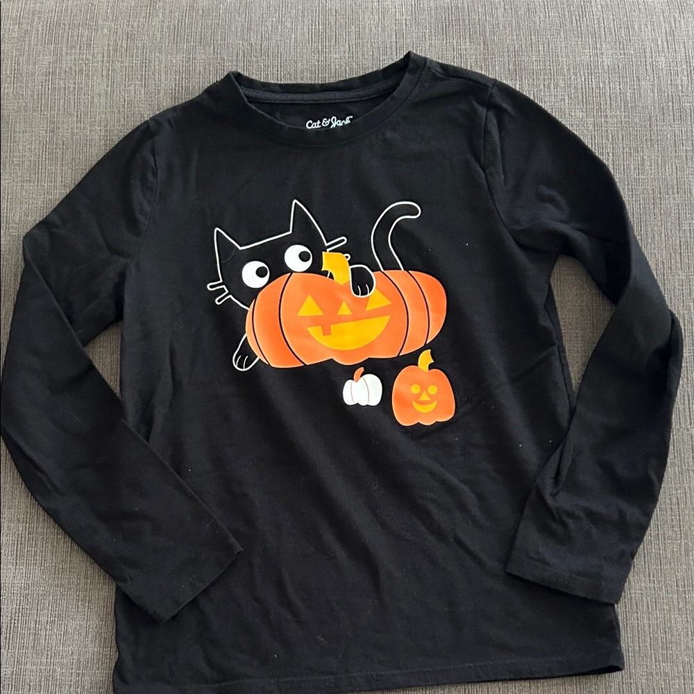 CAT & JACK Halloween Cat with Pumpkins Longsleeve Shirt M (7/8)